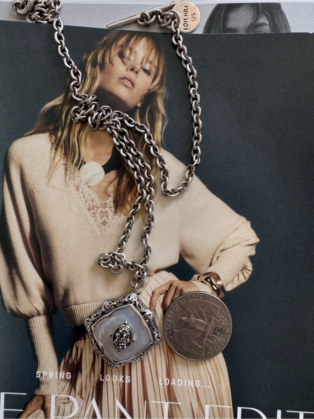 Lois Hills mother of pearl statement necklace with granulated accents - Picture 10 of 10